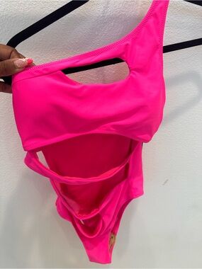 Fashion Nova Neon Pink One-Shoulder Cutout Swimsuit